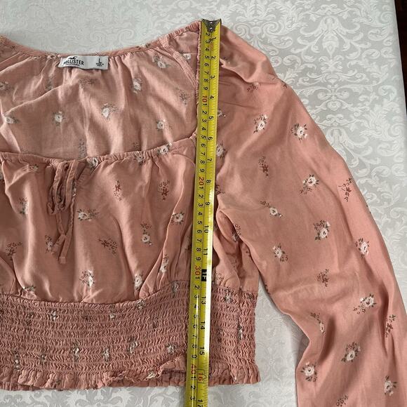 Y2K Hollister Shirt Large Pink Floral Cropped Top Blouse Smocked Renaissance - Picture 5 of 8